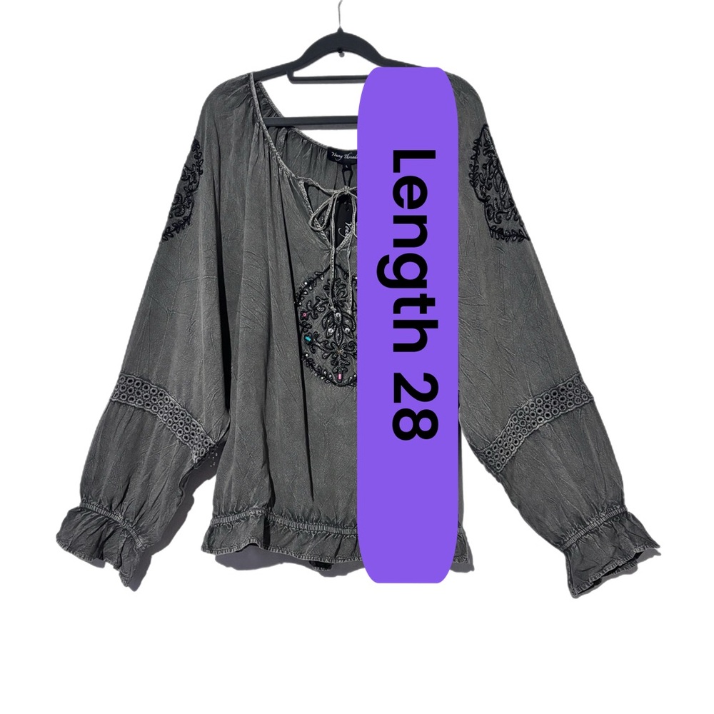 Chic Gray Embroidered Boho Blouse - Picture 8 of 8